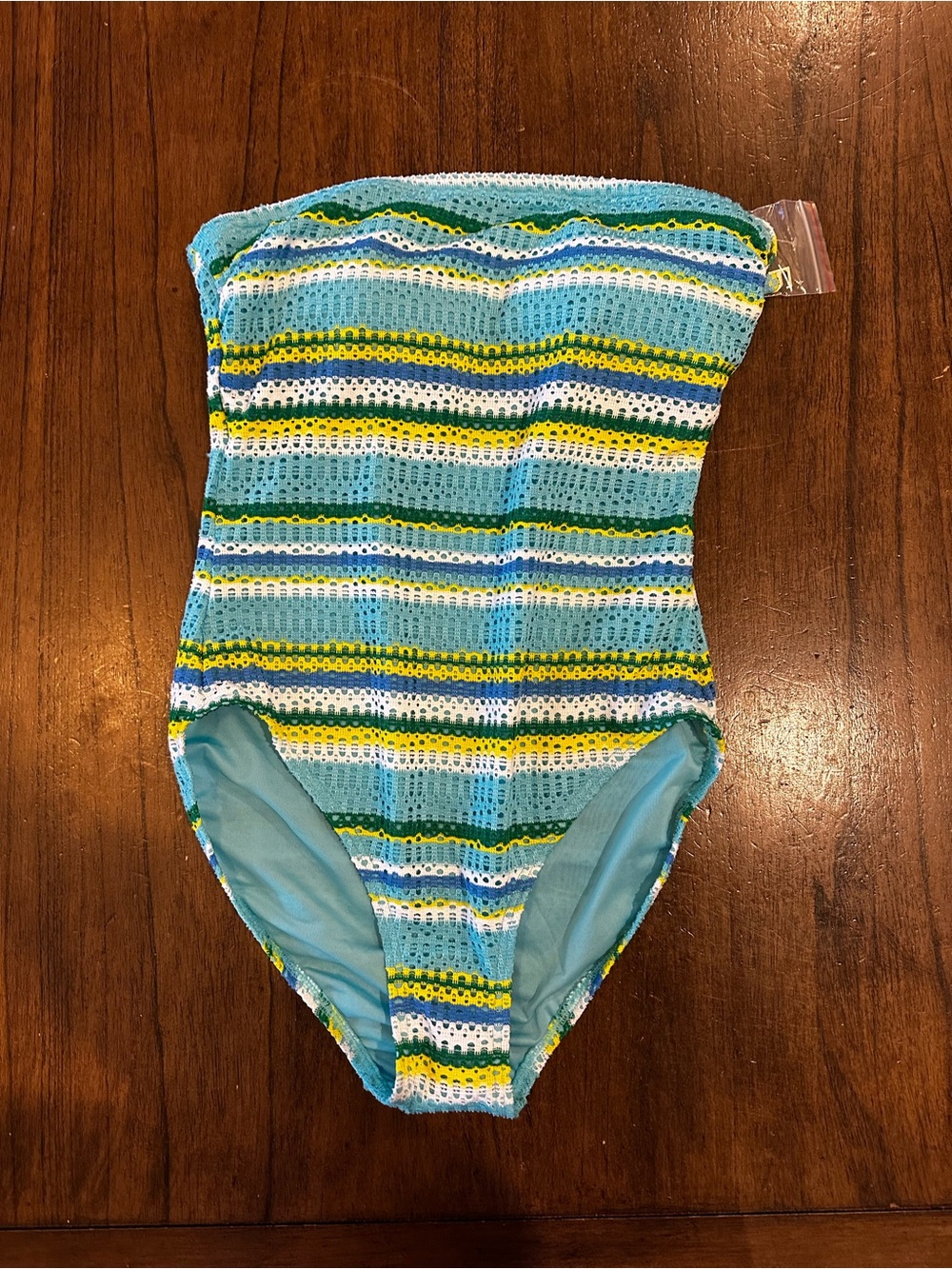 Kate Spade Riviera Blue Strapless One Piece Swimsuit Crochet M NWT